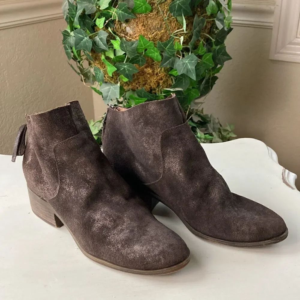 Lucky 🍀 Brand Metallic Brown Leather Suede Cowgirl Boho Ankle Boots Size 7 M